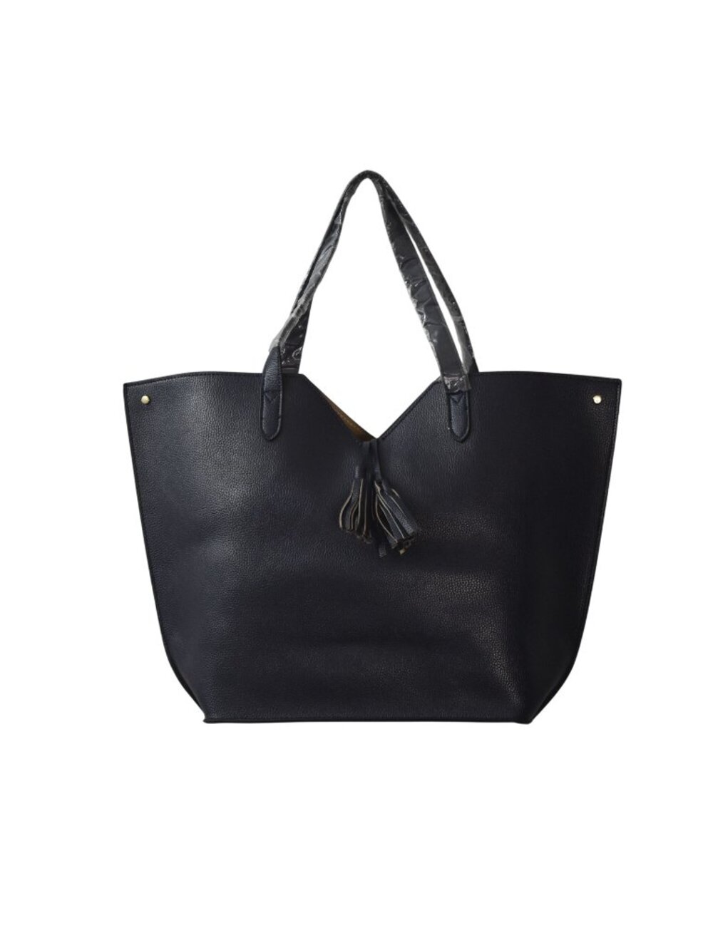Neiman Marcus Navy Blue Tote Bag Tassel Accent Gold Hardware Shoulder Purse